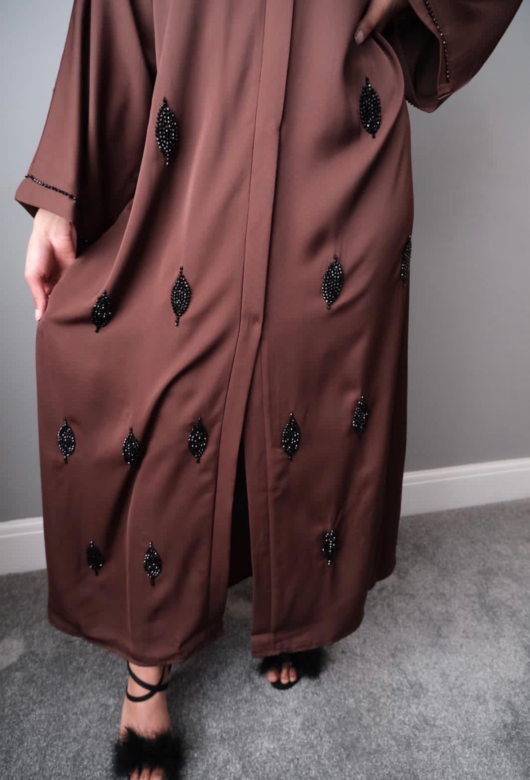 DARK BROWN BEADED ABAYA