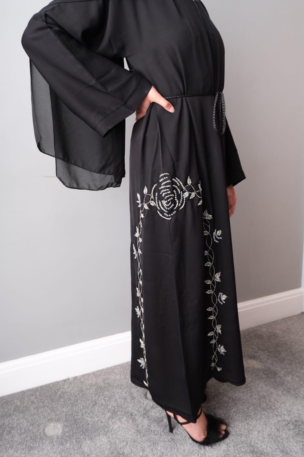 BLACK LEAF EMBELLISHED ABAYA