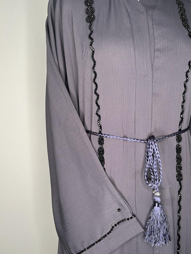 DARK GREY BEADED ABAYA