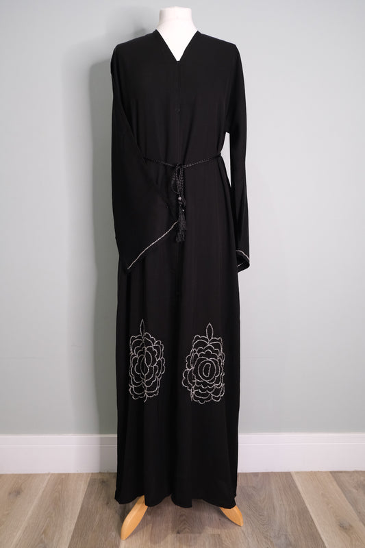 BLACK BEADED FLOWER ABAYA