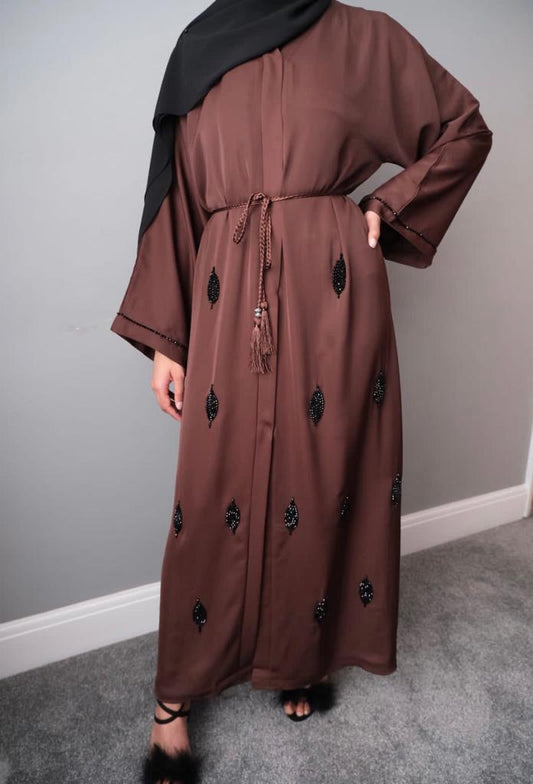 DARK BROWN BEADED ABAYA