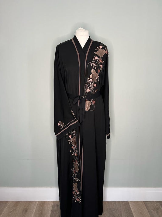 BLACK FLORAL EMBROIDERED ABAYA