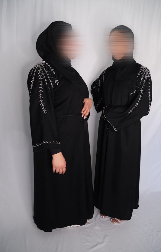 BLACK BRANCH DESIGN BEADED ABAYA