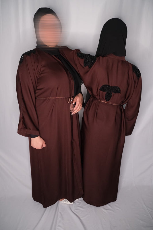 MAHOGANY BROWN BEADED ABAYA