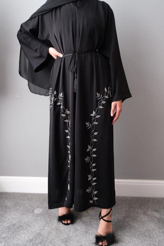 BLACK LEAF EMBELLISHED ABAYA